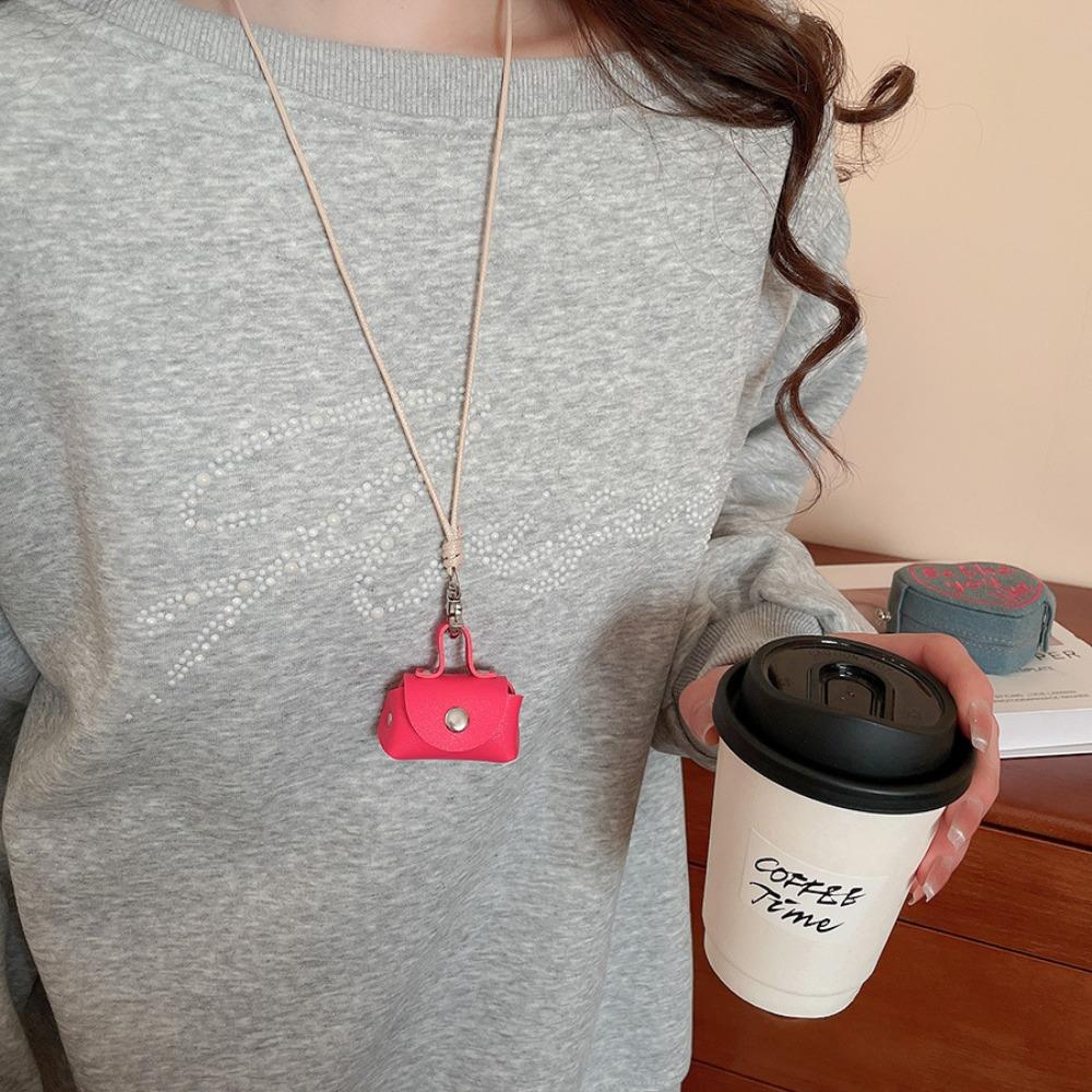 Leather Pendant Mini Coin Purse Necklace Anti-loss Sweater Chain Long Leather Necklace  Women