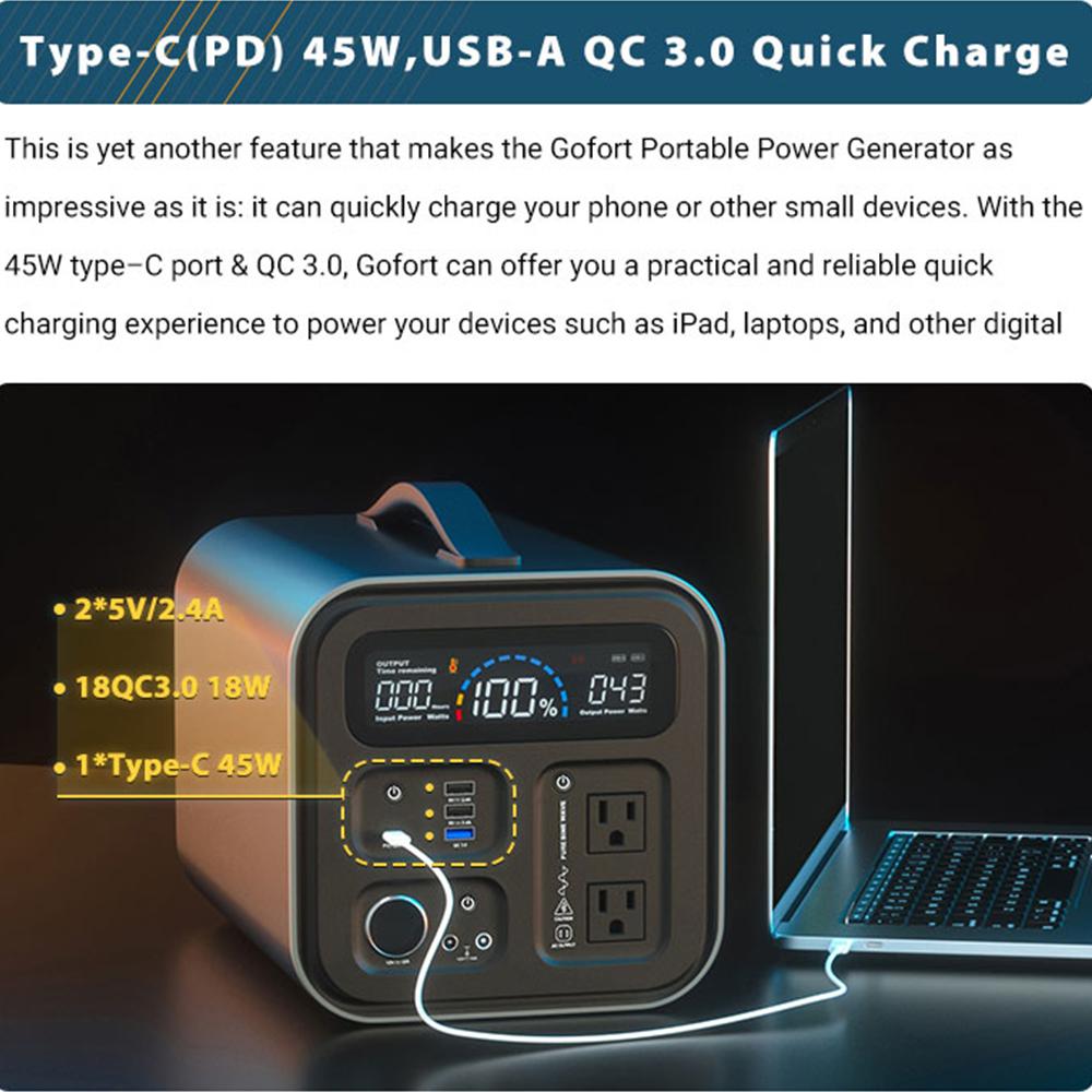 220V 230V Portable Power Station 550Wh Solar Generator 600W(Peak 1000W) 148800mAh AC Outdoor Socket RV/Van Camping Fishing Home