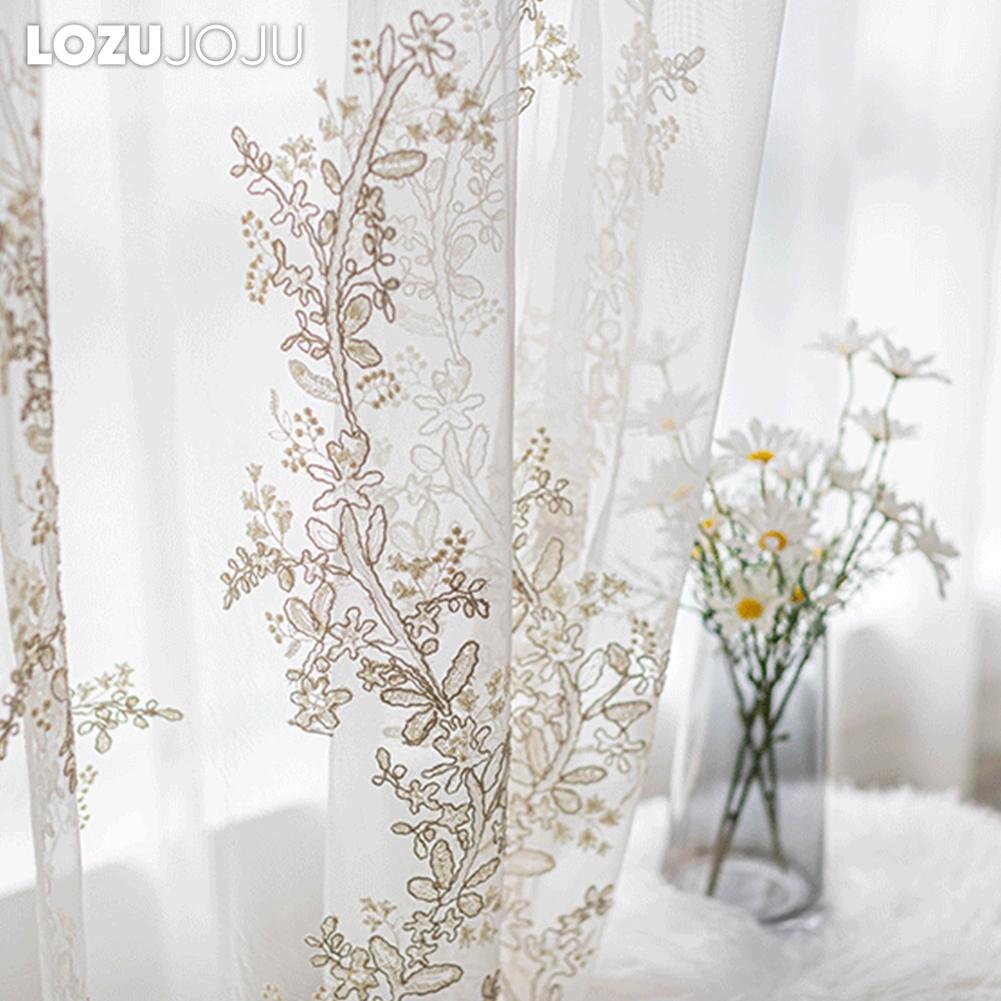 1PC LOZUJOJU European Style French Luxury Embroidered Sheer Curtain Princess Style White Tulle for Living Room Bedroom and Balcony Window Home Decor