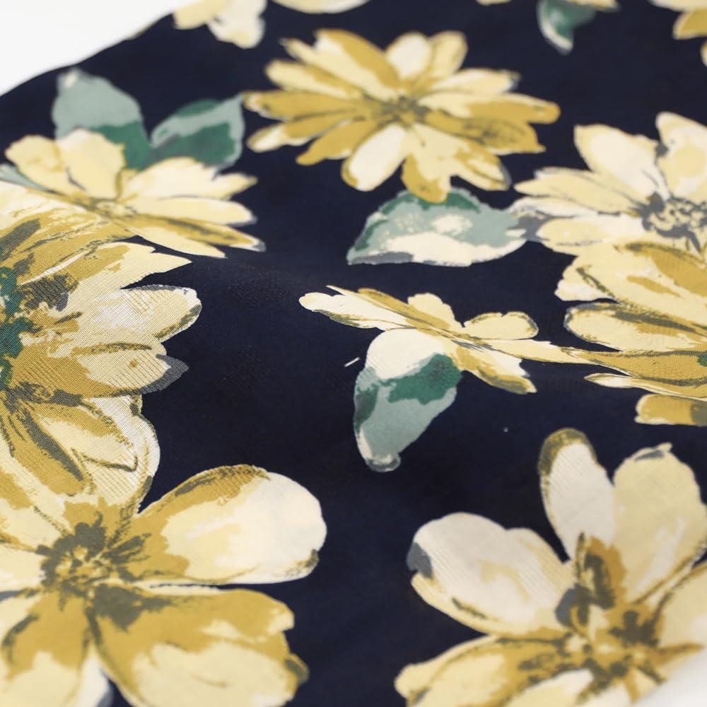 Adult Yukata Set Your Set with Heko Obi Beige Sunflowers on a Dark Navy (Choose Own) Two-Piece (Size L, 4. Background)