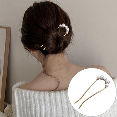 Francuski widelec do włosów elegancka sztuczna perła antypoślizgowa długie grube włosy updo kok metalowa szpilka do włosów w kształcie litery U sztyft kobiety dziewczęta akcesoria do włosów