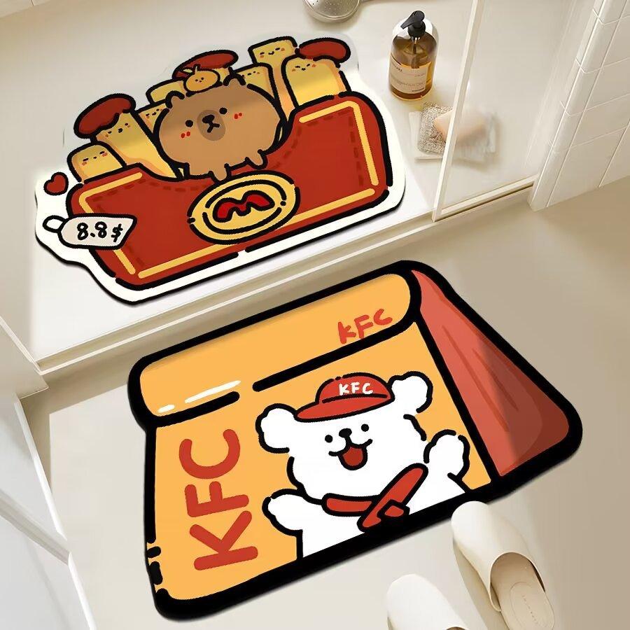 

Двухкомпонентный коврик для пола с изображением бургера из мультфильма, быстросохнущий коврик для туалета, коврик для входной двери 40*60cm+40*60cm（2.5mm）