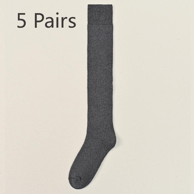 5 Pairs of Men's Winter Solid Color Business Thick Wool Ring Warm Knee Anti Pilling High Socks