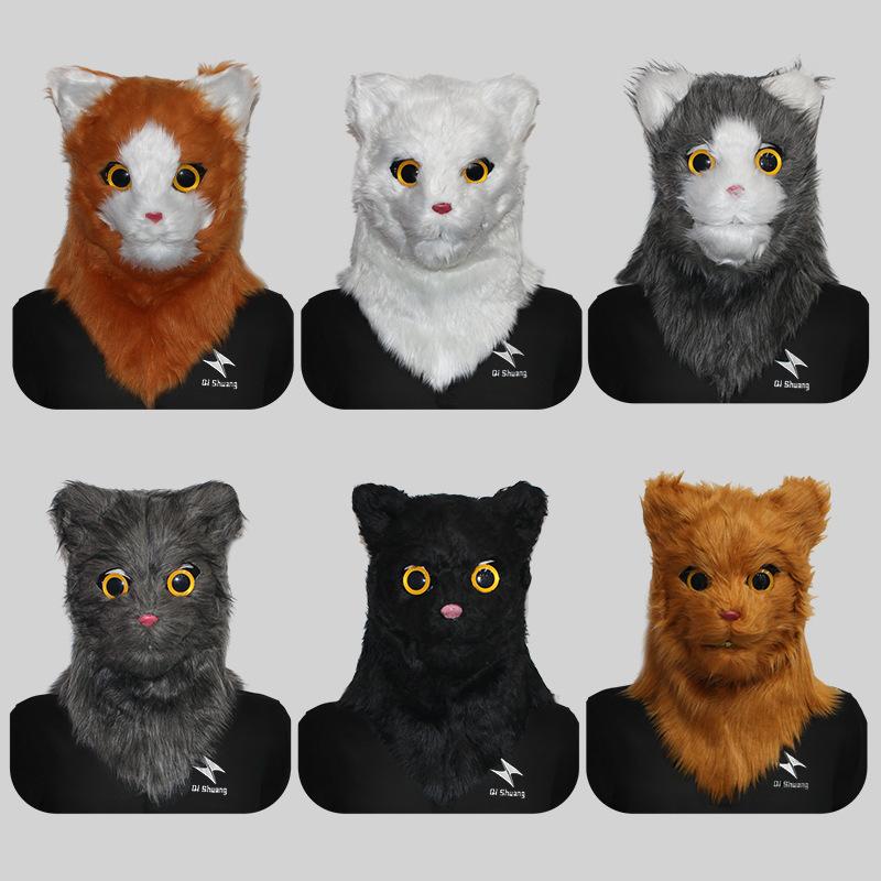 Playful Cat Cute Head Mask With Movable Jaw For Fun Celebrations Festive