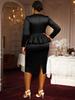 Plus Size Black Rhinestone Square Neck Ruffled Bodycon Evening Dress for Women