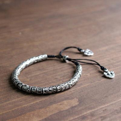 Eastisan Traditional Tibetan Buddhism Brass Bracelet Men Six Words Mantra Om Mani Padme Hum Antiqued Metal Amulet Beads Bracelet