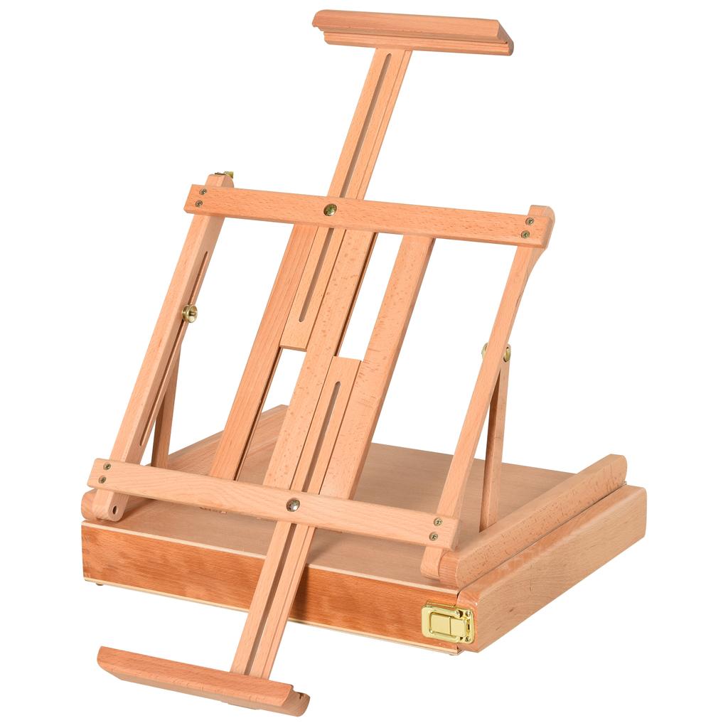 Foldable Studio Easel Angle & Height Adjustable Beechwood Painting and Display Easel, Portable Sturdy Table Desktop Holder Stand with Drawer