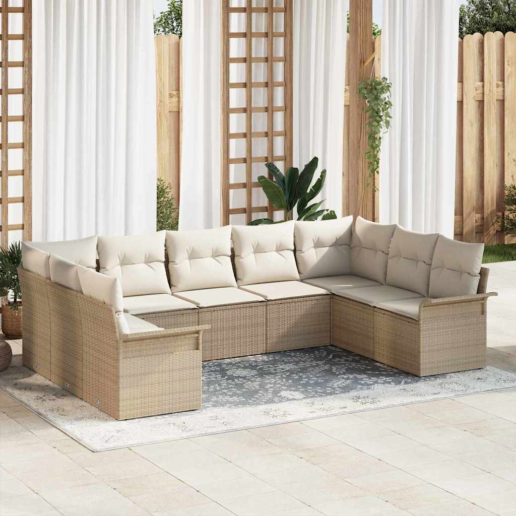 Garden Sofa Set with Cushions Beige Poly Rattan