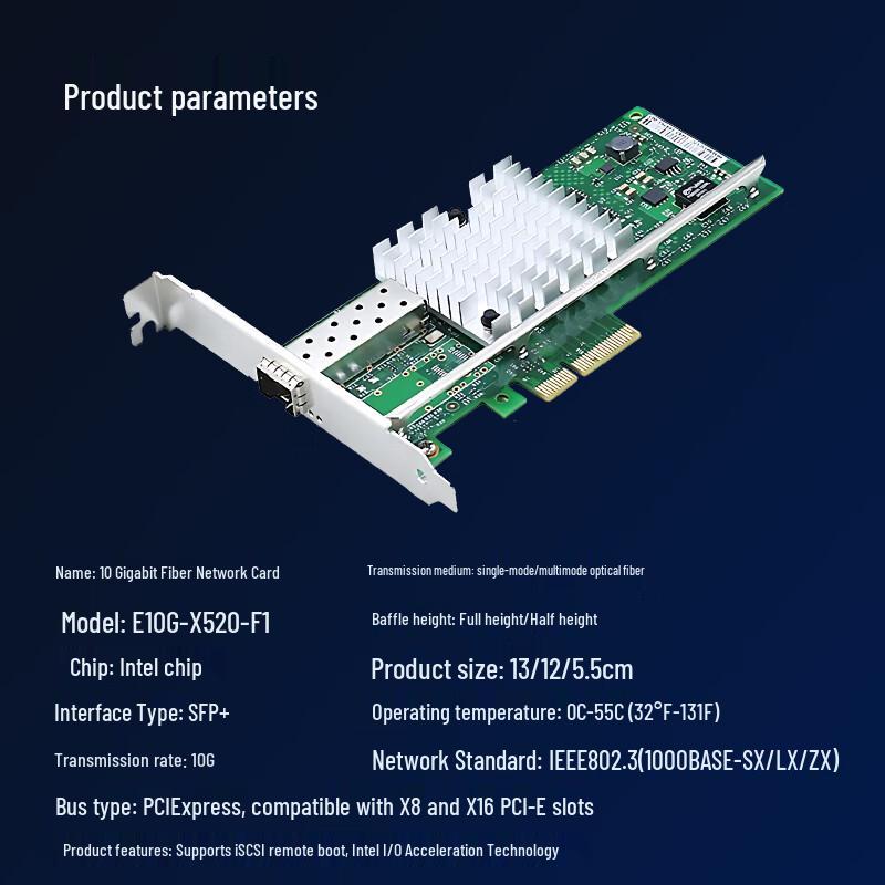 Hoodblue 10Gb SFP+ PCIe Server Network Card (CN version)