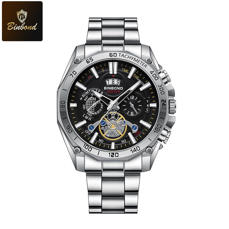 BINBOND High End Brand Men's Watch Original Stainless Steel Luminous Waterproof Watch Luxury Business Date Quartz Men Watches