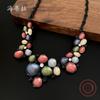 Irregular Color Round Flower Necklace Color Painted Oil Flower Ladies Premium Sense Blackened Necklace