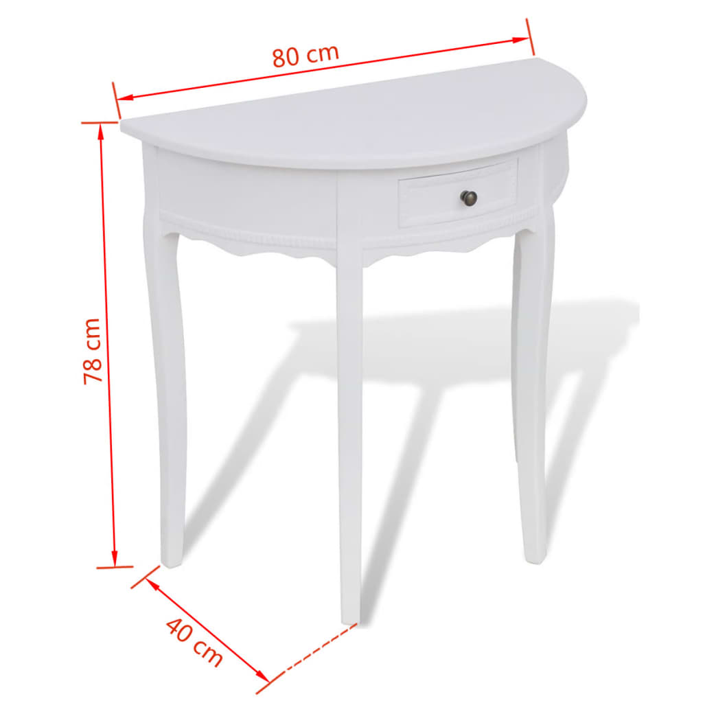 Vidaxl Semi-Circular Console Table With Drawer, White