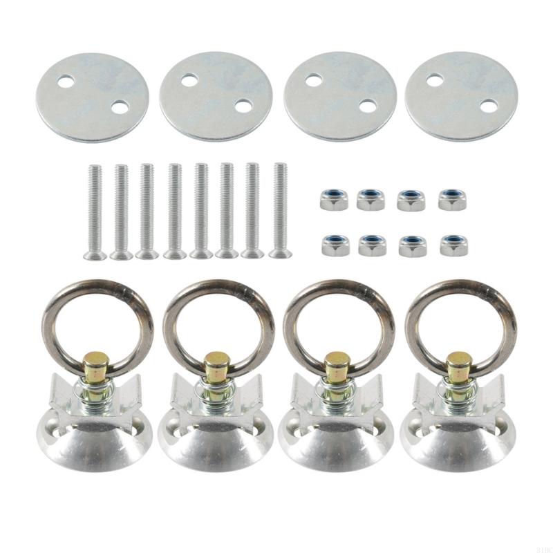 4 Kits d'Arrimage pour Rail en L Système d'Arrimage avec Anneaux Rondes pour Bacs de Camion ou Remorques Kit de Points d'Ancrage Rond pour Arrimage