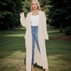 Open Knitted Cardigan Women Long Jacket Autumn Green Crochet Loose Long Sleeve Winter Sweater Warm Jumper Coat