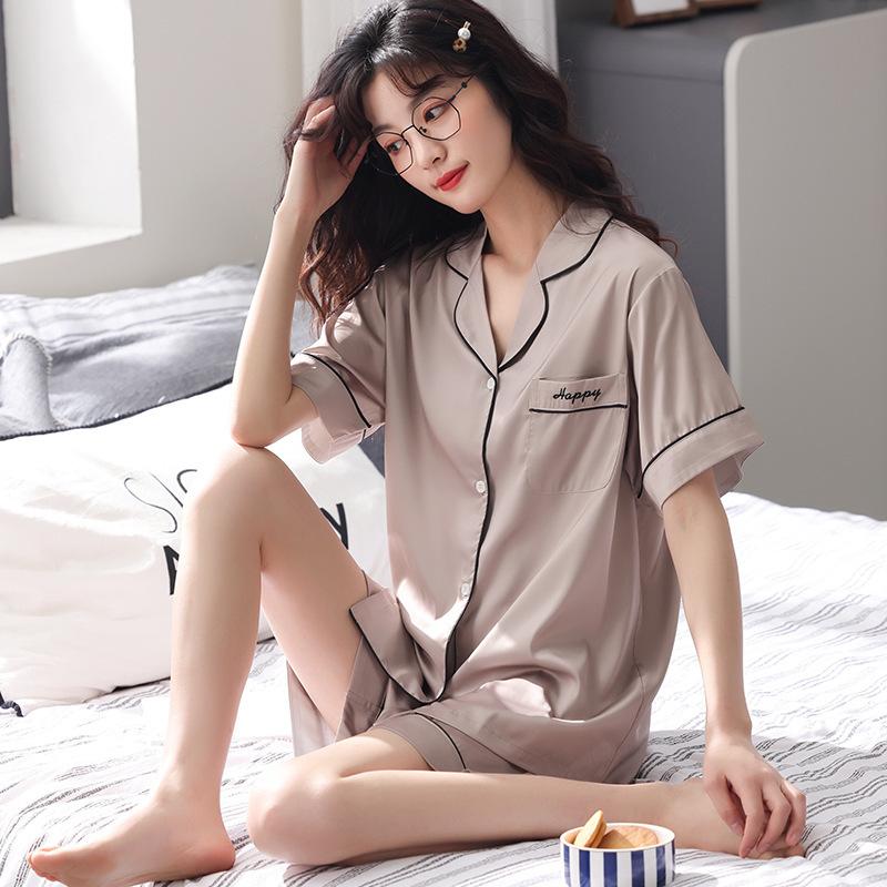 Pajamas Women's Summer Ice Silk Short Sleeve Shorts Summer Thin New Year's New Simulation Silk High-end Loungewear