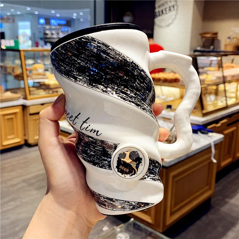 

Vintage Spiral Ceramic Mug with Lid Sweet Time Deer Decor Retro Cup for Home Gift Coffee Milk Couple Cup Valentine s Day Gift чёрный