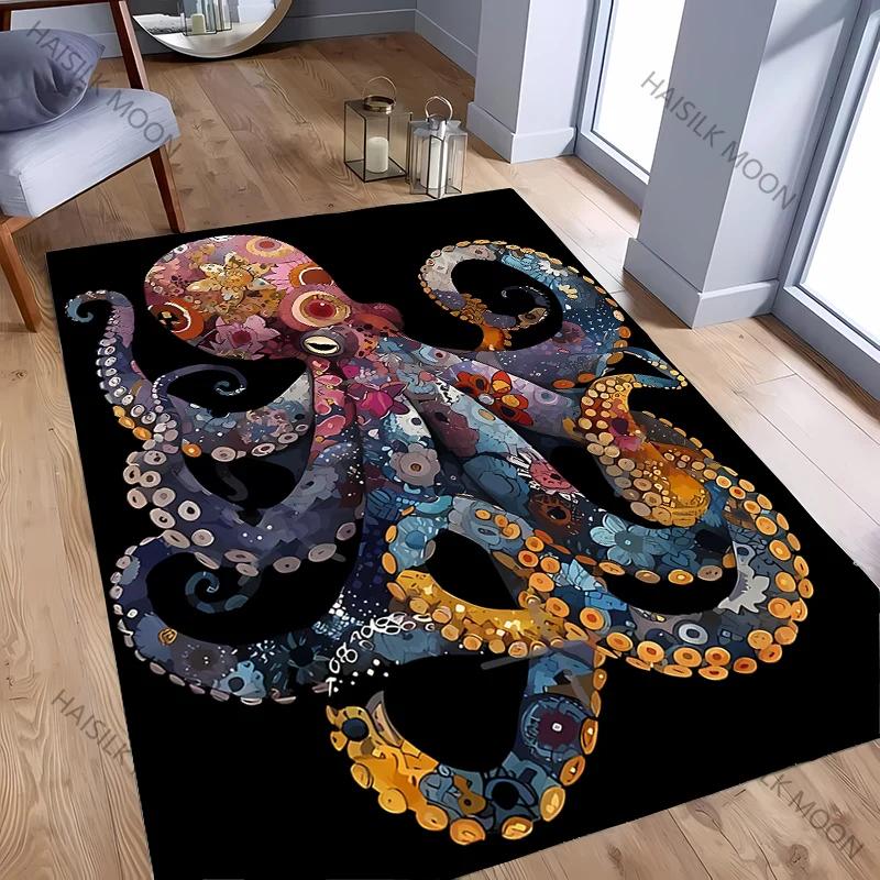3D HD Oktopus Gedruckter Teppich Computerraum Spielzimmer Rutschfeste Dekorative Matte Wohnzimmer Schlafzimmer Büro Großflächiger Teppich Tolles Geschenk