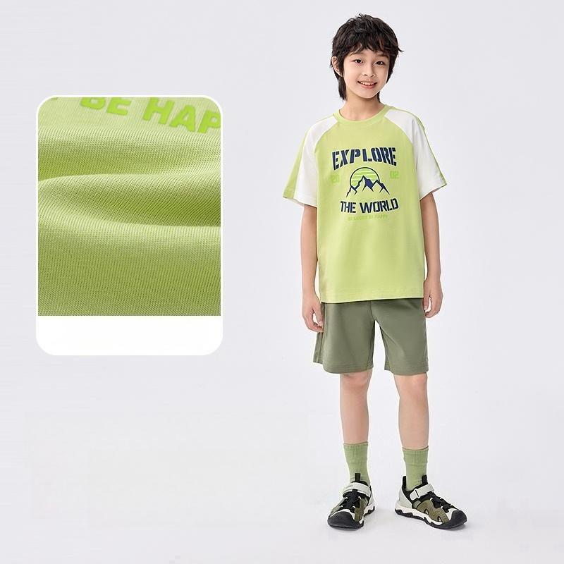 Balabala Children's Short Sleeve Set 2025 New Children's Clothing Summer Men's and Big Children's Two Piece Set Thin, Quick Drying, Breathable