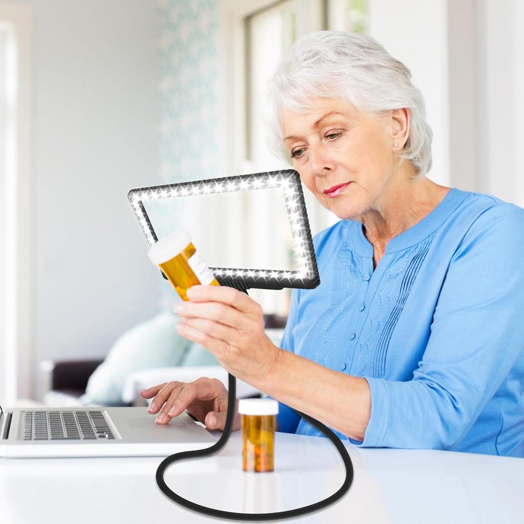 5X Hands Free Magnifying Glass with Light 43 Ultra-Bright LEDs, Large Page Magnifier for Reading, Flexible Gooseneck Magnifier for Neck Wear Repair