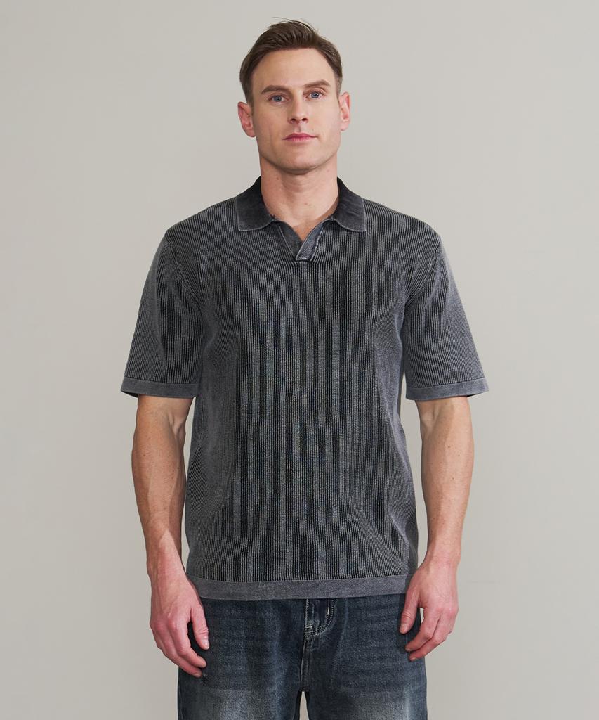 PANICALE Black Striped Johnny Collar Polo Knit