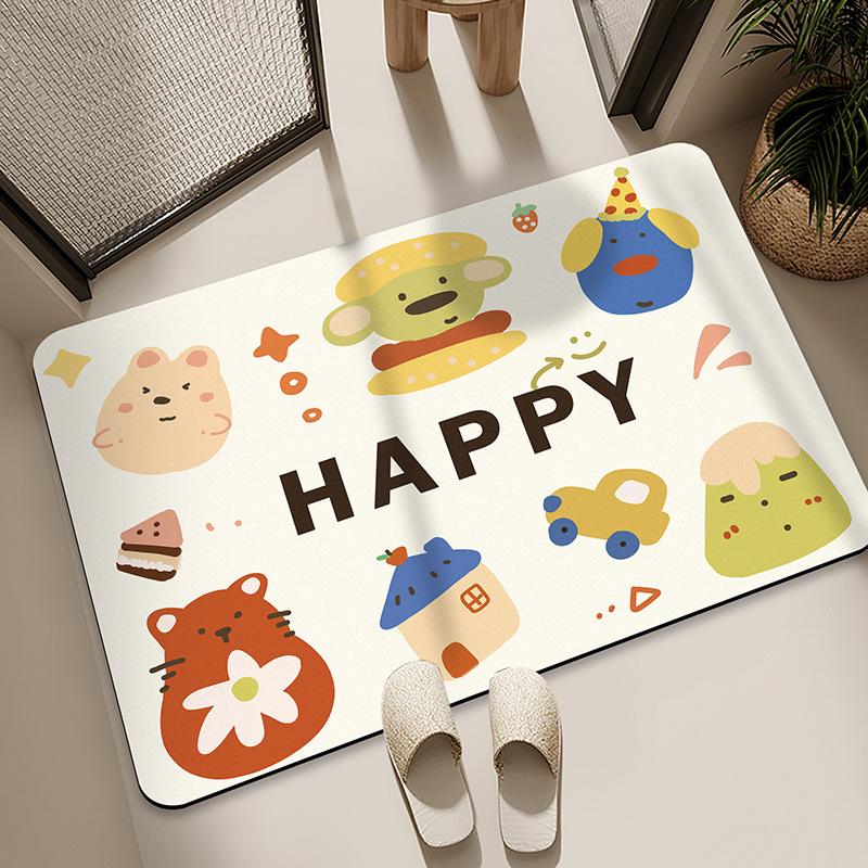 Diatom Mud Floor Mat Bathroom Water Absorption Quick-drying Foot Pad Cartoon Black Cat Dirty-resistant Anti-slip Pad Household Bathroom Entrance Mat