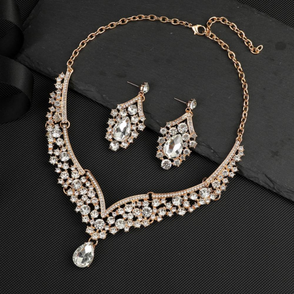 Crystal Choker Necklace Earrings Rhinestone Bridal Jewelry Sets for Bride Wedding Party Costume Accessories