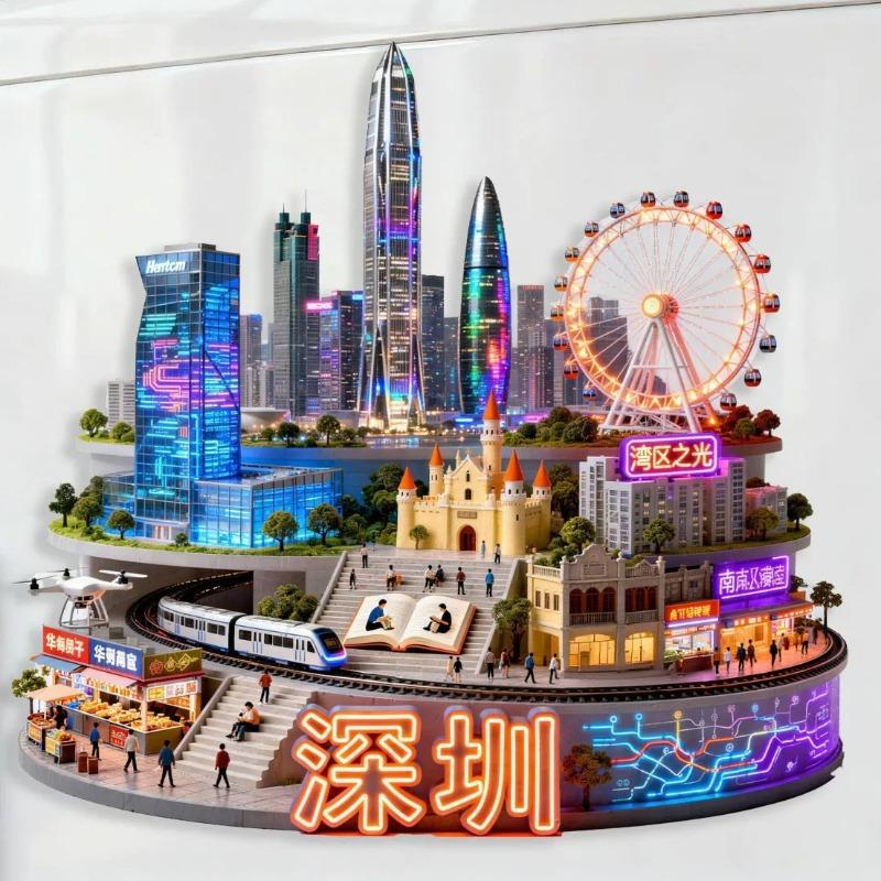 Souvenirs de Voyage Chine Aimants de Frigo en Métal Wuhan Shanghai Luoyang Xiamen Guiyang Shenzhen Hong Kong Shenzhen Autocollants de Frigo