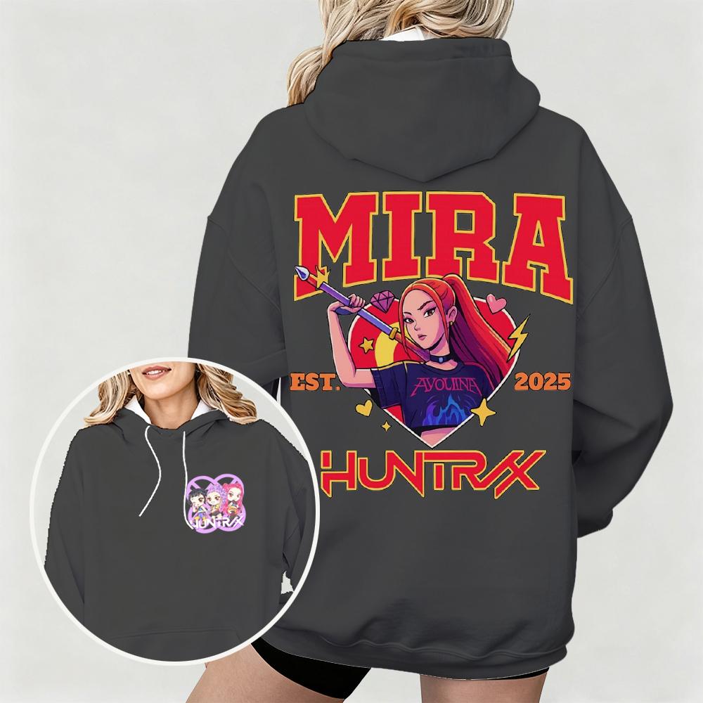 Women KPop Demon Hunters Hoodie with Mira Graphic Character Perfect for Autumn Winter Casual Wear Fashionable Outdoor Pullover