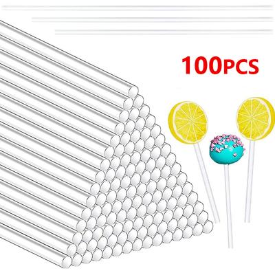 100PC Cupcake Toppers Cake Pop Clear Sticks Transparent Acrylic Lollipop Sticks Kitchen Dining Bar