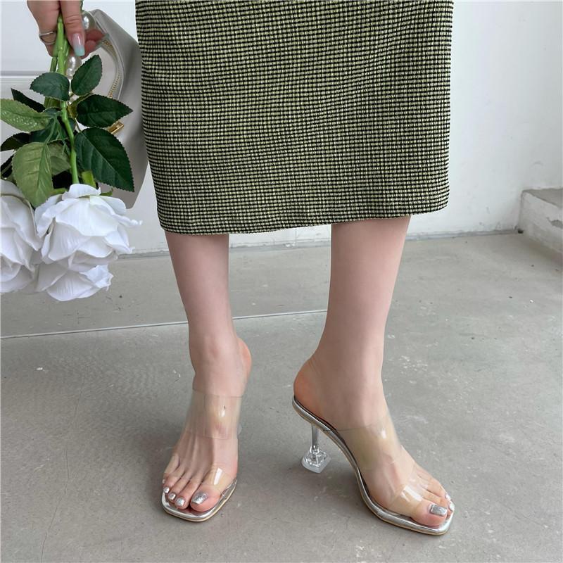 Transparent high heels versatile comfortable sexy temperament crystal sandals women's outer slippers