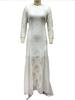 2025 Spring European & American Women's Celebrity Banquet Wedding Dress - Round Neck, Long Sleeve, Printed, Backless Lace