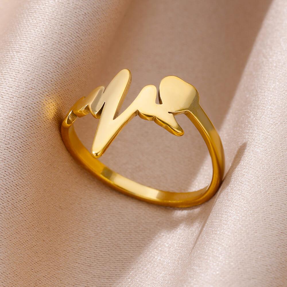 

Ring for Women Stainless Steel Angel Feather Gold Color Rings Female Vintage Jewelry Finger Accessories Gift for Her Anillos open&18K gold-platinum