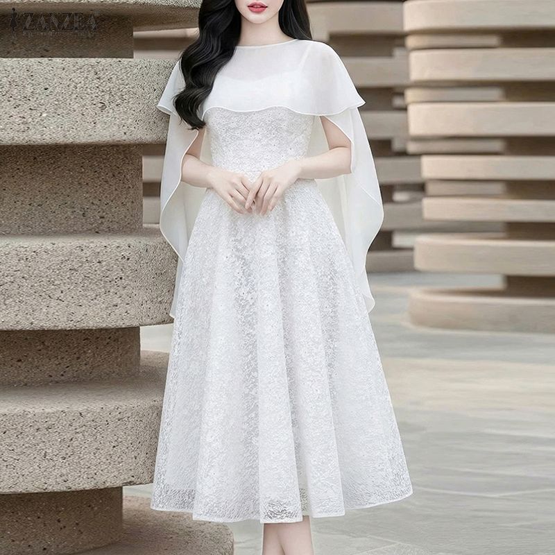 ZANZEA  Women Shawl Blouse and Sleeveless Slip Lace Dress Casual Two Piece Sets