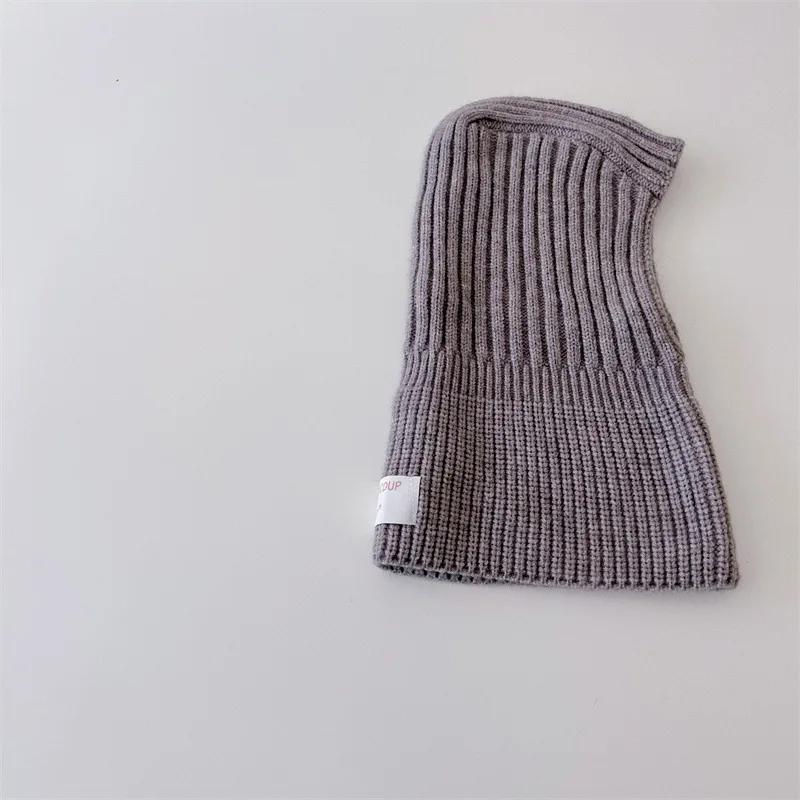 Gestrickte Baby Mütze Kapuzenschal Warm Einfarbig Einteiliger Schal Winter Kinder Kleinkind Jungen Mädchen Mützen
