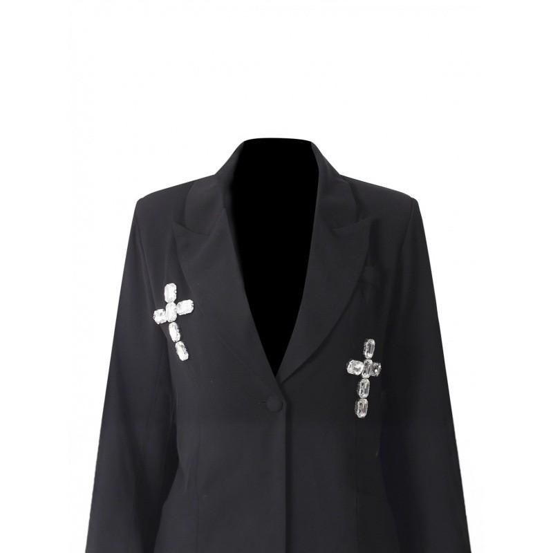 Elegant Oversized Blazer With Crystal Rhinestone Embellishment Loose Fit Office Chic Jacket Women