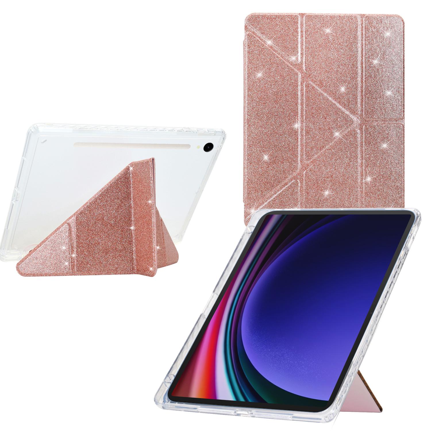 

Tablet Case For Samsung Galaxy Tab S10 FE/S9 FE/S9 Y-Fold Stand Glitter Leather TPU Acrylic Clear Cover Rose Gold
