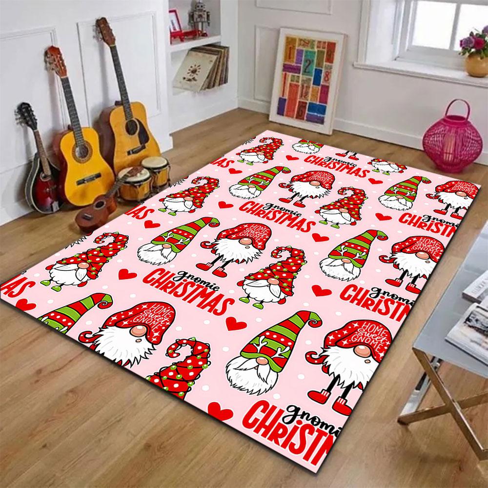Gnome Christmas Pattern in Red and Green Patterned carpet, suitable as a non slip play mat for the living room and bedroom sofa