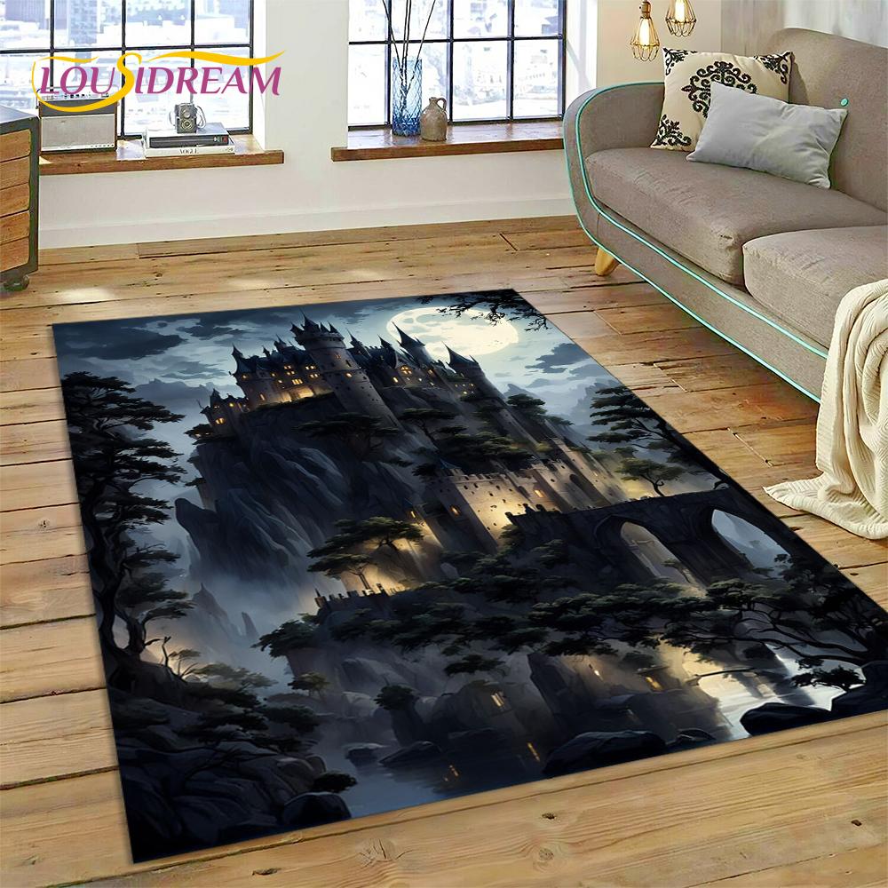 Dream Fairy Tale Castle Mysterious Gothic Cartoon Carpet Rug for Living Room Bedroom Home Sofa,Kid Area Rug Non-slip Floor Mat