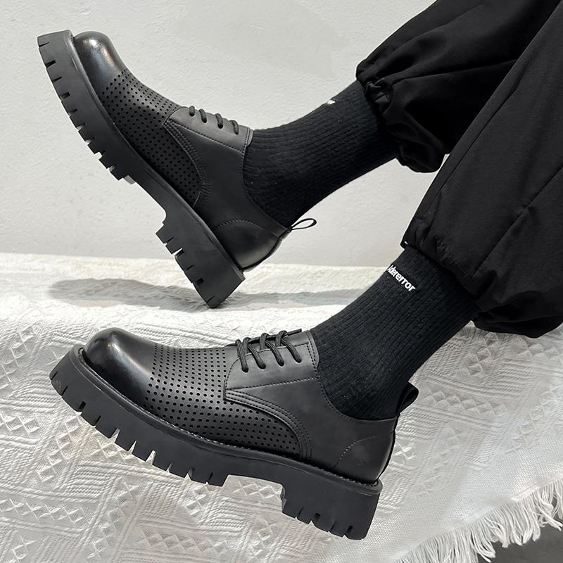 Fashion Black thick soled men's leather shoes Comfortable and breathable quality styles Formal Business Office Fashion party shoes