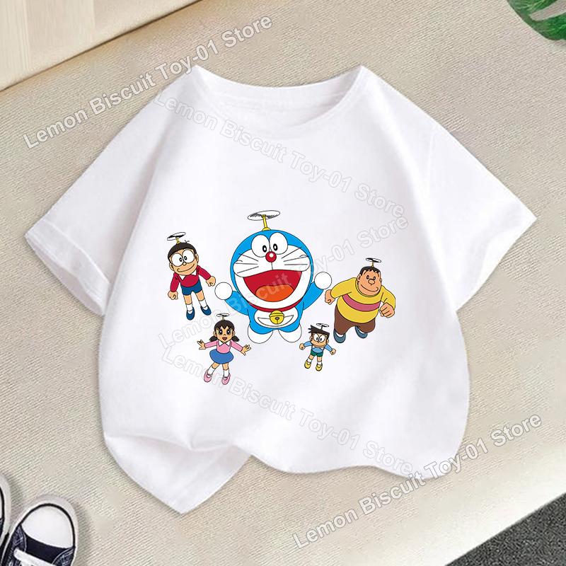 Doraemons Series Boys Girls Short Sleeve Top Summer Hot Cartoon T-shirt Cute Kids Base Clothes O-neck Funny Birthday Gift