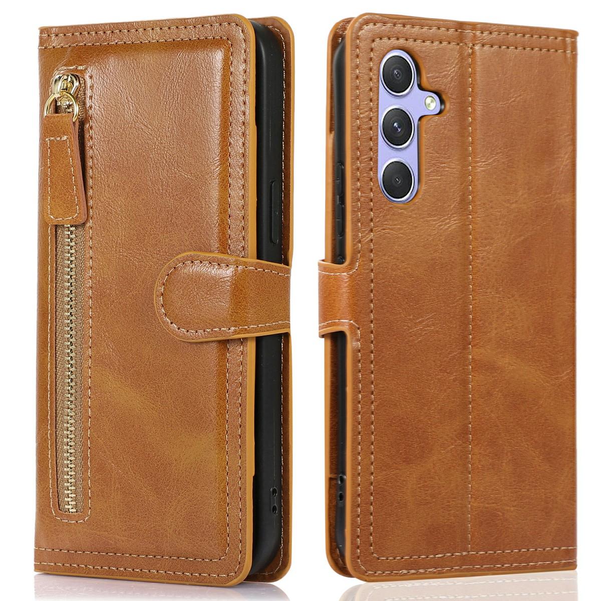 

For Samsung Galaxy A26 5G Case Zipper Flip Leather Phone Cover with Card Holder Orange