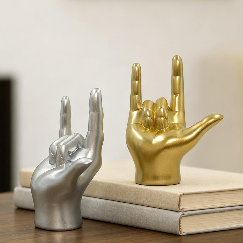 Contemporary Handmade Hand-painted Sculptures Irregular Shape Gesture Statue LOVE Peace Pose Resin Model Ornaments Angel Theme