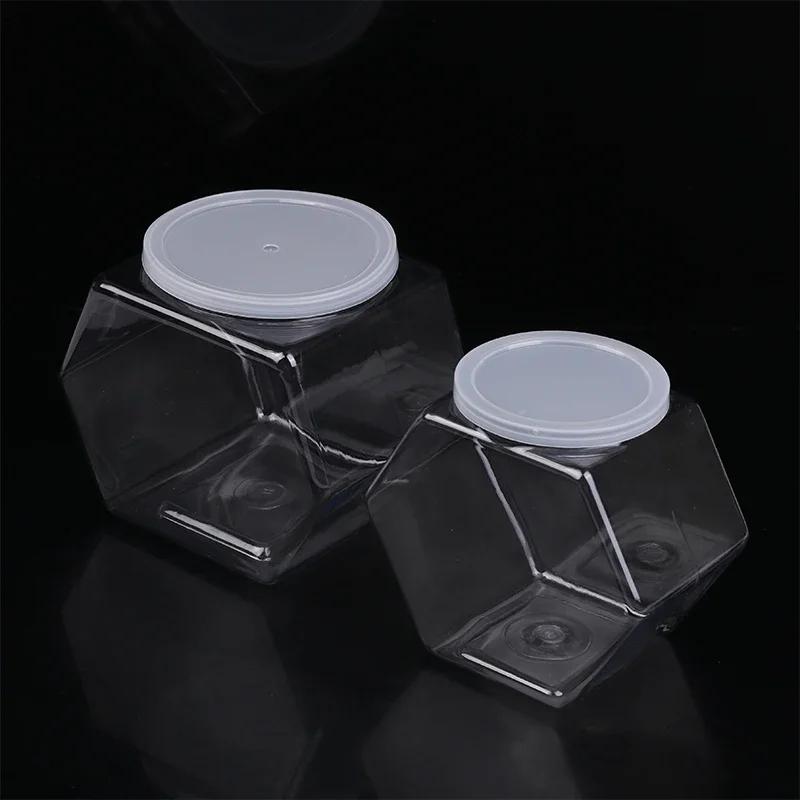 Plastic Packaging Jars Sealed With Lid Food Storage Container Kitchen Supplies Portable Transparent Hexagonal Candy Cookie Jar