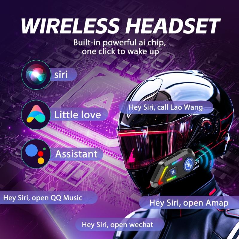 Wireless Motorcycle Helmet Intercom 1000mAh Battery 48H Talk Time Waterproof