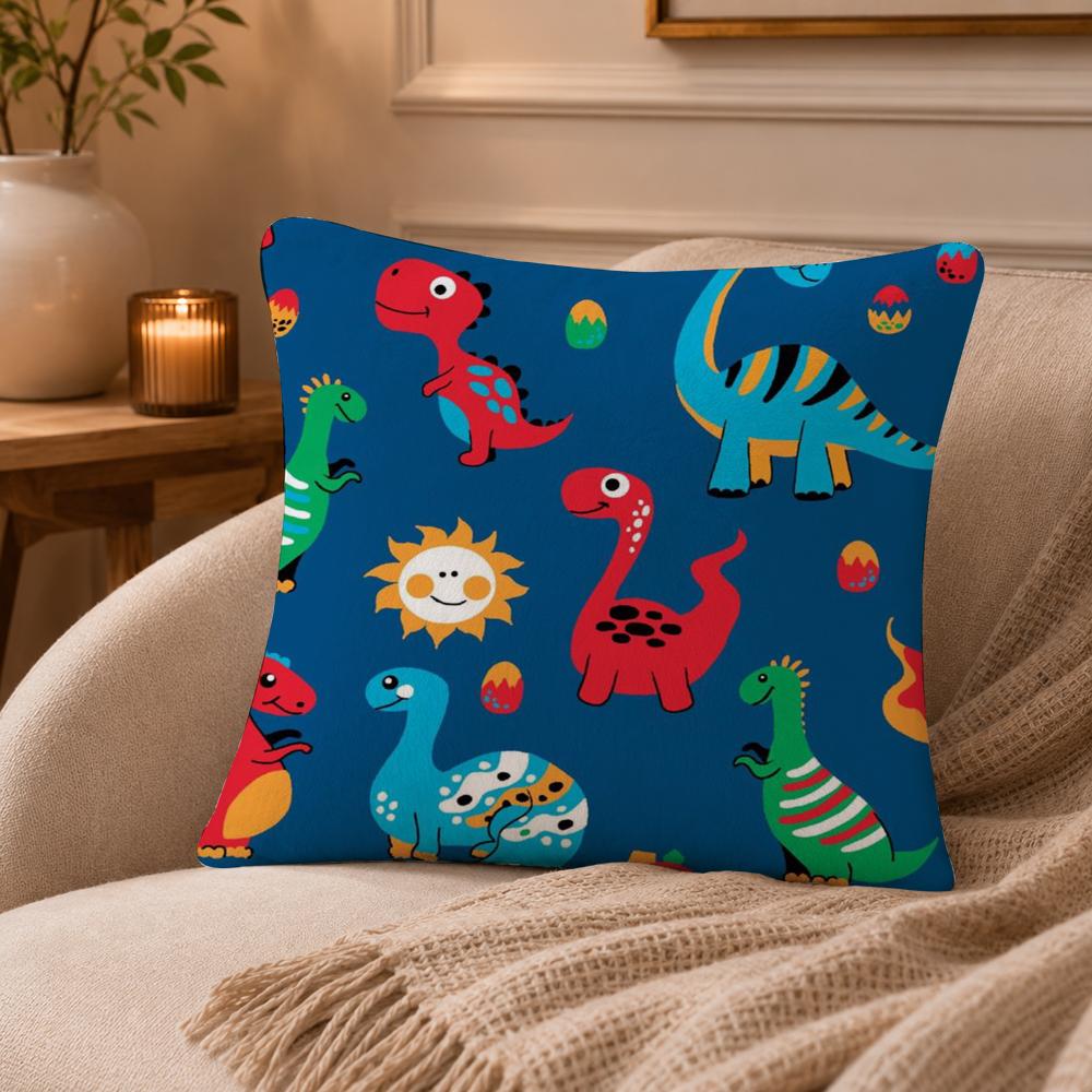 Cartoon D-Dinosaurs Cushion Cover Anti-dustmite Pillowcase Invisible zipper silky short plush Sofa cushion cover