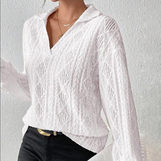 Футболка женская Spice Girls с открытыми лацканами и длинными рукавами в ромбовидную клетку с ажурным узором XXL белый