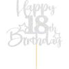 Sotpot 1 Pack 18th Birthday Cake Topper Double-sided Silver Glitter Cake Topper with Star Pattern Cake Decoration for Happy 18th Birthday Party Cake