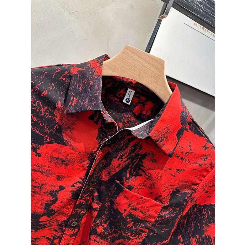 Men's Clothing Summer Fashion Vintage Print Button Up Shirt Casual Streetwear Y2K Short Sleeve Loose Tops Camisas De Hombre