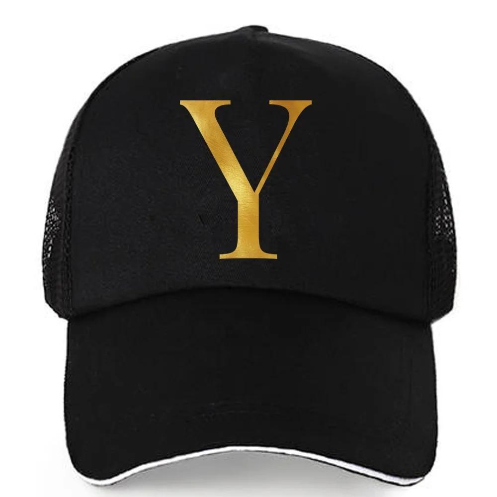 1pc AmaBe Hip-Hop Baseball Cap with Golden Letter Print, Adjustable Hook & Loop Closure, Breathable Mesh Back, Lightweight Stret