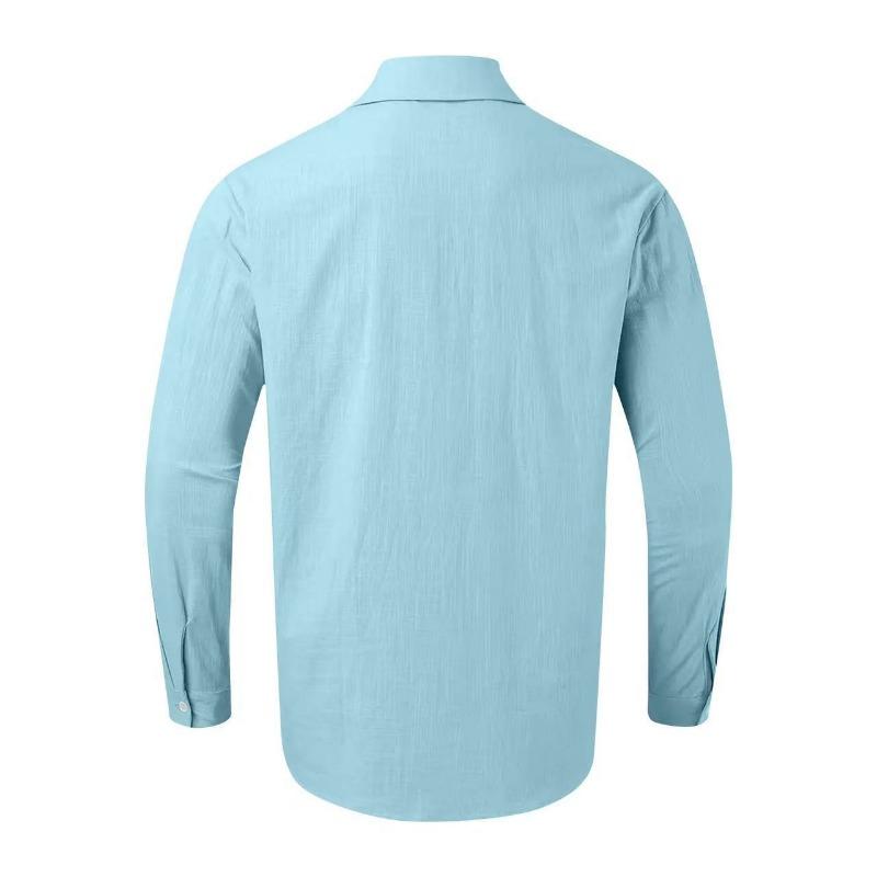 Camicia da uomo a maniche lunghe in cotone con doppia tasca, colori casual